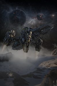 科幻大片封面，宇宙星云背景下的太空飞船，蓝紫色调震撼视觉